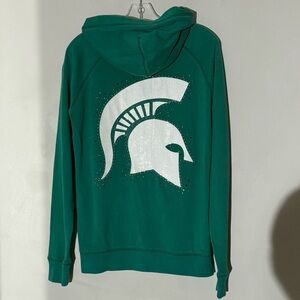 Victoria Secret PINK Sequin Green Sweatshirt Spartans Hoodie Women’s Size S